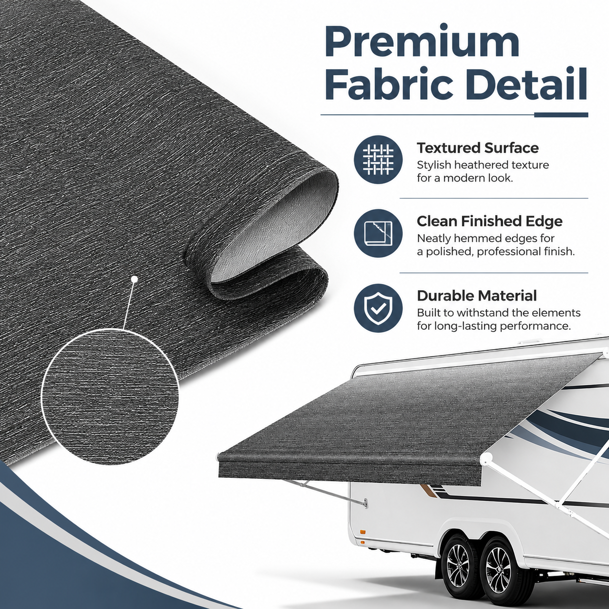 Close-up of Rovance textured premium awning fabric